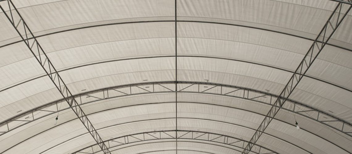 Roof Dome construtction, canvas and metal sheet  for event, Empty indoor activities and parking exhibition, copy space for text